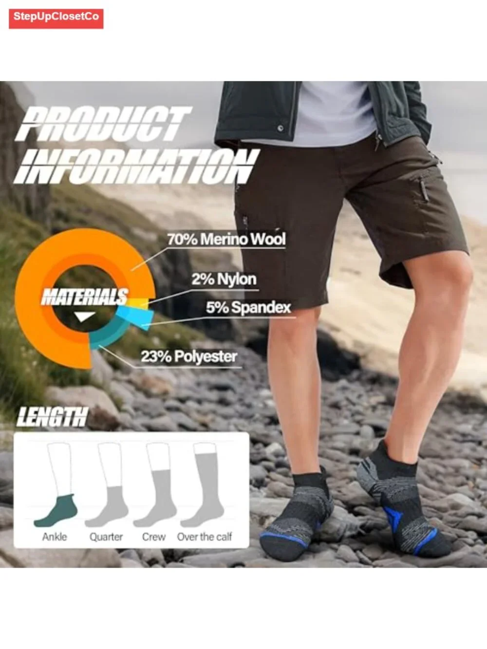 6 Pairs Merino Wool Ankle Hiking Running Socks Compression Cushion Breathable